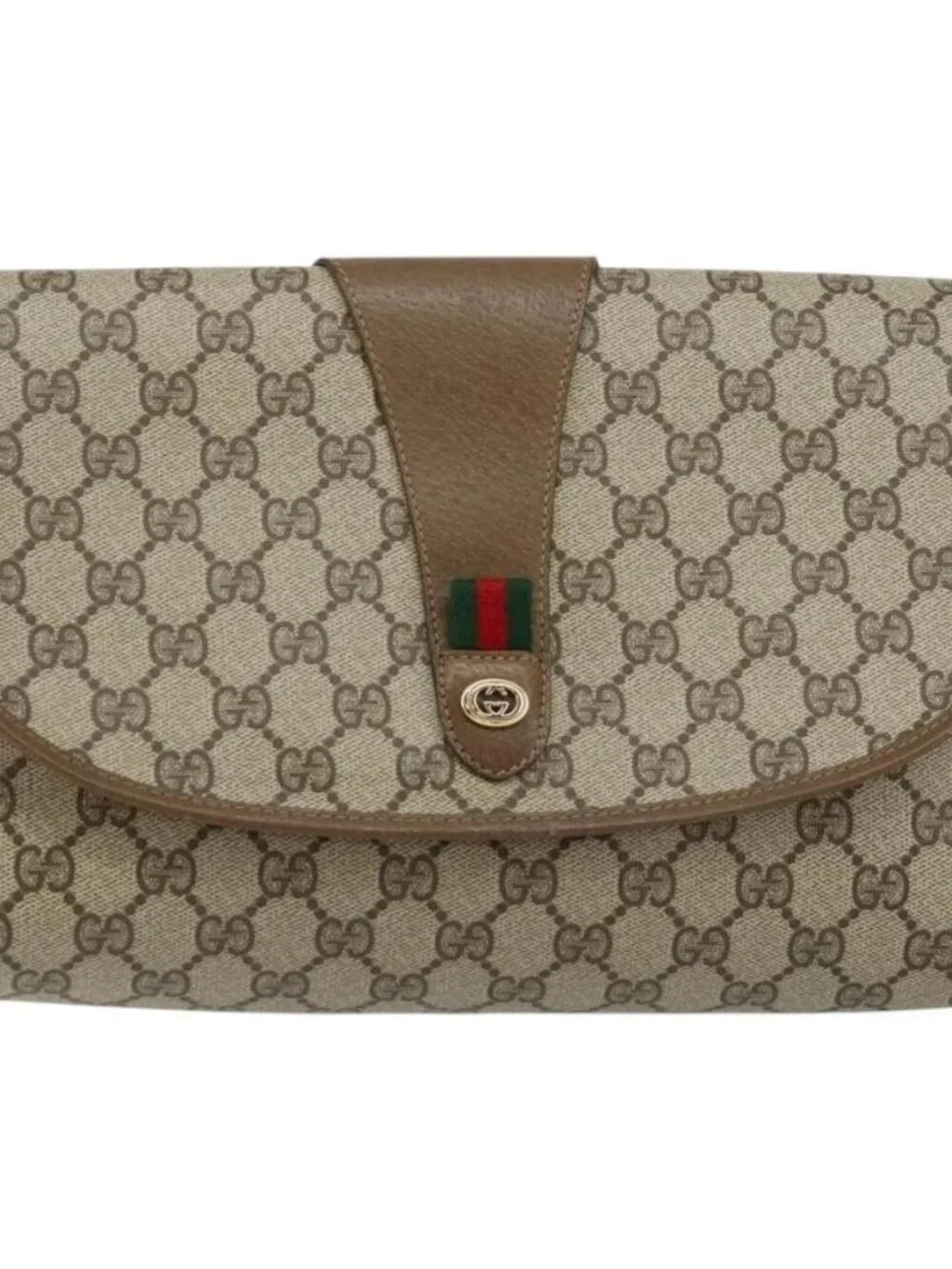 GUCCI GG Supreme Web Sherry Line Clutch Bag PVC Beige Red 89 01 031 Auth 145911